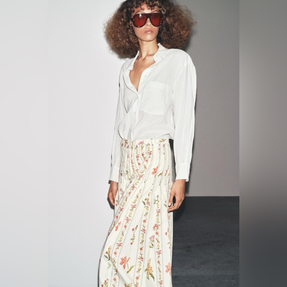 Zara NWT 100% Cotton Vintage Romantic Italian Countryside Midi Floral Skirt (XL) - Picture 3 of 9